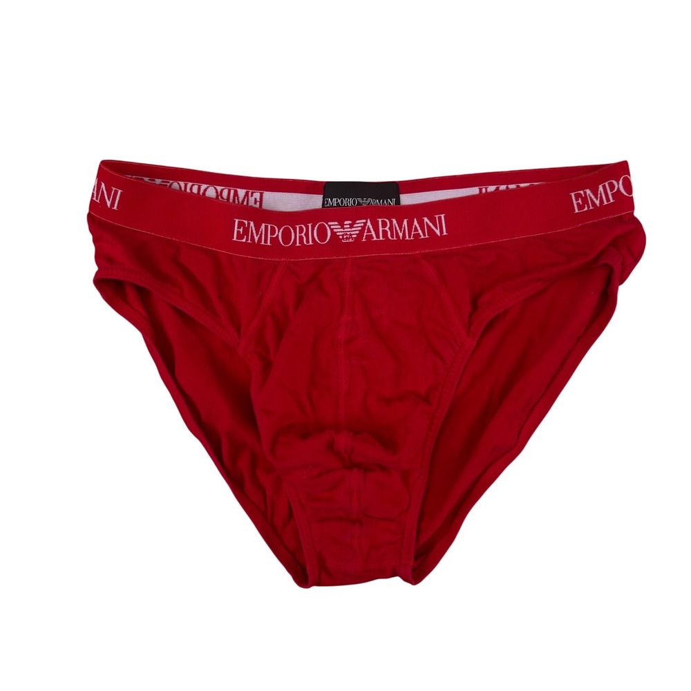 Emporio Armani Mens Red Cotton Briefs Underwear Logo Waistband Size L 7P722